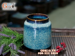 Lọ hoa dáng ống men hỏa biến 15cm