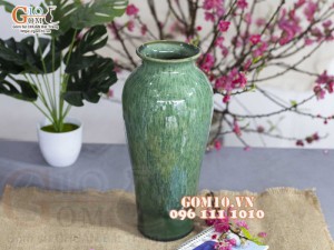 Lọ hoa dáng ống men hỏa biến cẩm thạch, cao 35cm