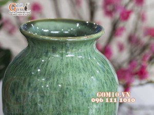 Lọ hoa dáng ống men hỏa biến cẩm thạch, cao 35cm