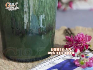 Lọ hoa dáng ống men hỏa biến cẩm thạch, cao 35cm