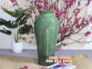 Lọ hoa dáng ống men hỏa biến cẩm thạch, cao 35cm