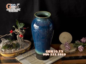 Lọ hoa dáng ống men hỏa biến, cao 35cm