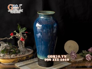 Lọ hoa dáng ống men hỏa biến, cao 35cm