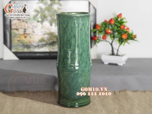 Lọ hoa dáng đốt tre men hỏa biến cẩm thạch, cao 33cm