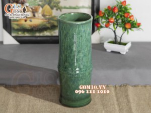 Lọ hoa dáng đốt tre men hỏa biến cẩm thạch, cao 33cm
