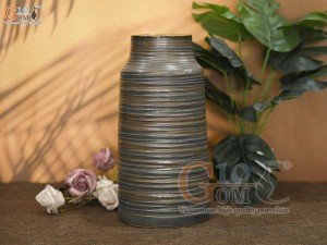 Lọ hoa dáng ống trụ giả vuốt men rêu, cao 28cm