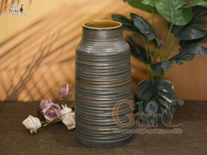 Lọ hoa dáng ống trụ giả vuốt men rêu, cao 28cm