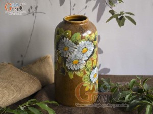 Lọ hoa dáng ống trụ men màu vẽ hoa, cao 26cm