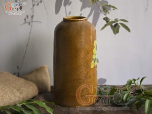 Lọ hoa dáng ống trụ men màu vẽ hoa, cao 26cm