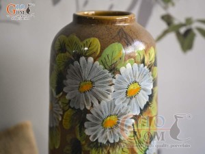 Lọ hoa dáng ống trụ men màu vẽ hoa, cao 26cm