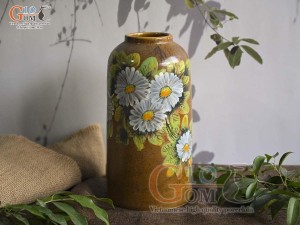 Lọ hoa dáng ống trụ men màu vẽ hoa, cao 26cm