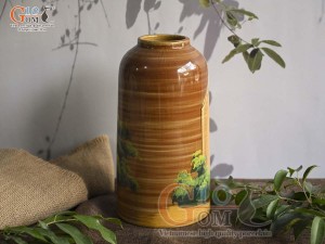 Lọ hoa dáng ống trụ men màu vẽ Phố Cổ, cao 26cm