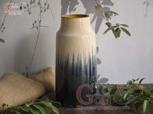 Lọ hoa dáng ống trụ men màu vẽ túi hoa, cao 29cm