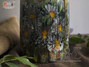 Lọ hoa dáng ống trụ men màu vẽ túi hoa, cao 29cm