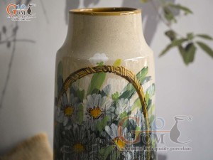 Lọ hoa dáng ống trụ men màu vẽ túi hoa, cao 29cm