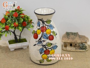 Lọ hoa dáng phễu men kem vẽ xuân rực rỡ