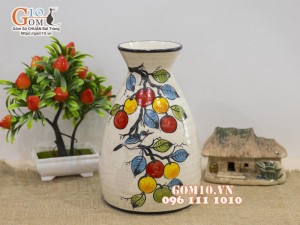 Lọ hoa dáng phễu men kem vẽ xuân rực rỡ
