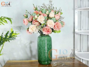 Lọ hoa dáng phích cao men hỏa biến cẩm thạch, cao 34cm