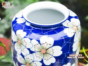 Lọ hoa dáng phích cổ dẹt men màu vẽ hoa, cao 30cm