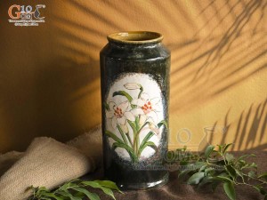 Lọ hoa dáng phích men màu vẽ hoa Tulip, cao 31cm