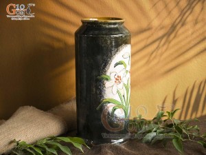 Lọ hoa dáng phích men màu vẽ hoa Tulip, cao 31cm