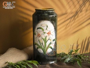 Lọ hoa dáng phích men màu vẽ hoa Tulip, cao 31cm