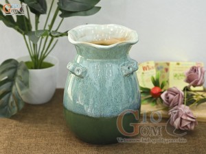 Lọ hoa dáng rỏ có quai men hỏa biến bạch ngọc, cao 19cm