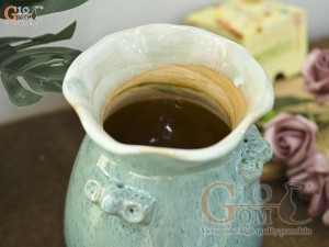 Lọ hoa dáng rỏ có quai men hỏa biến bạch ngọc, cao 19cm