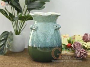 Lọ hoa dáng rỏ có quai men hỏa biến bạch ngọc, cao 19cm