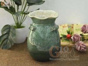 Lọ hoa dáng rỏ có quai men hỏa biến cẩm thạch, cao 19cm