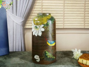 Lọ hoa dáng rỏ cua men hỏa biến vẽ Chim hoa, cao 27cm