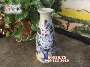 Lọ hoa dáng sake men rạn cổ vẽ cẩm tú cầu cao, 28cm