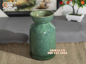 Lọ hoa dáng thấp cổ loe men hỏa biến cẩm thạch, cao 22cm
