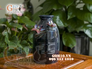Lọ hoa dáng thấp men hỏa biến đắp nổi cánh hoa, cao 24cm