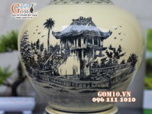 Lọ hoa dáng tỏi men cổ họa tiết Chùa Một Cột, cao 42cm (cả đế)