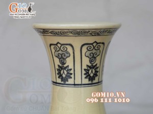 Lọ hoa dáng tỏi men cổ họa tiết Chùa Một Cột, cao 42cm (cả đế)