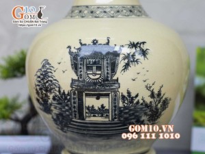 Lọ hoa dáng tỏi men cổ họa tiết Chùa Một Cột, cao 42cm (cả đế)