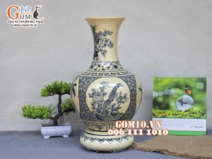 Lọ hoa dáng tỏi men cổ họa tiết Tứ cảnh Tùng Cúc Trúc Mai, cao 42cm (cả đế)