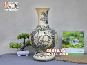 Lọ hoa dáng tỏi men cổ họa tiết Tứ cảnh Tùng Cúc Trúc Mai, cao 42cm (cả đế)