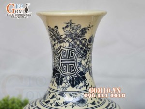 Lọ hoa dáng tỏi men cổ họa tiết Tứ cảnh Tùng Cúc Trúc Mai, cao 42cm (cả đế)