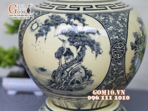 Lọ hoa dáng tỏi men cổ họa tiết Tứ cảnh Tùng Cúc Trúc Mai, cao 42cm (cả đế)