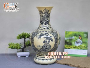Lọ hoa dáng tỏi men cổ họa tiết Tứ cảnh Tùng Cúc Trúc Mai, cao 42cm (cả đế)