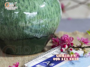 Lọ hoa dáng tỏi nhỏ, men hỏa biến cẩm thạch, cao 23cm