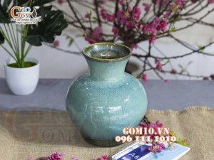 Lọ hoa dáng tỏi nhỏ, men hỏa biến lam ngọc, cao 23cm