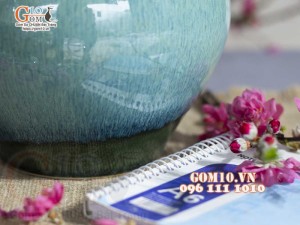 Lọ hoa dáng tỏi nhỏ, men hỏa biến lam ngọc, cao 23cm