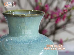 Lọ hoa dáng tỏi nhỏ, men hỏa biến lam ngọc, cao 23cm