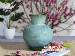 Lọ hoa dáng tỏi nhỏ, men hỏa biến lam ngọc, cao 23cm