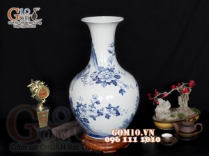 Lọ hoa dáng tỏi thân nhỏ, họa tiết chim hoa cao 49cm