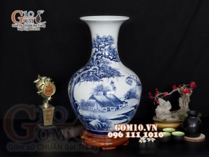Lọ hoa dáng tỏi thân to, họa tiết làng quê cao 46cm