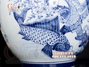 Lọ hoa dáng tỏi thân to, họa tiết thư pháp cao 62cm